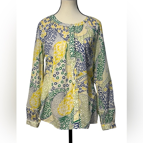 Talbots Women size small multicolor paisley Top button up long sleeve - Picture 1 of 9